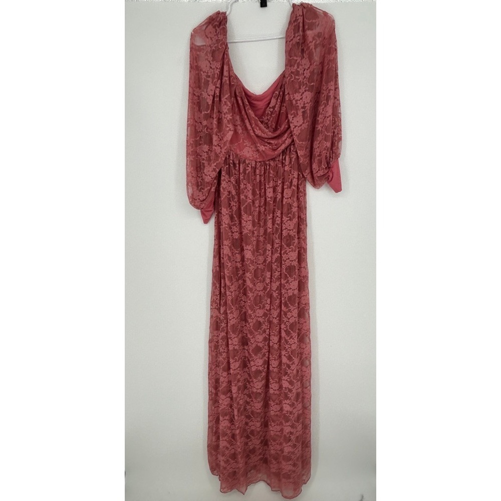 Dusty Rose Pink Lace Renaissance Maxi Dress Womens M Boho Coquette Cottagecore